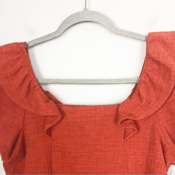 MADEWELL | Crosshatch Burnt Orange Ruffled Top Women’s Size X-Small - Picture 4 of 10